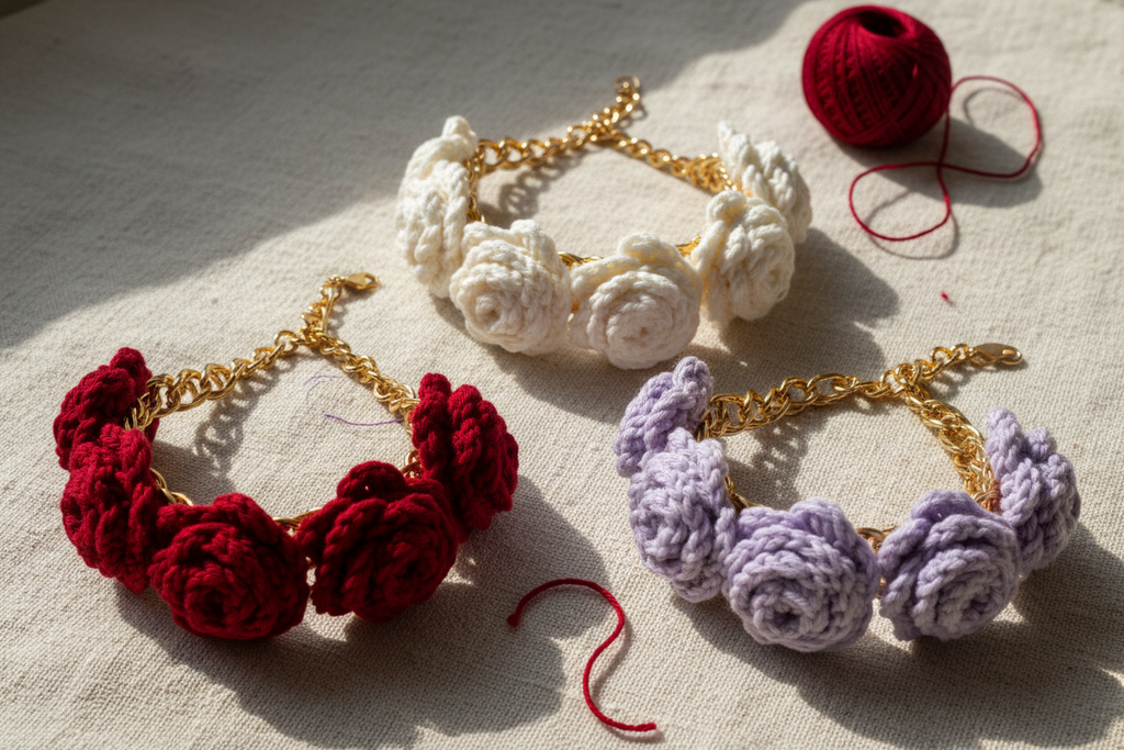 Crochet Rose Bracelet - Color Variants