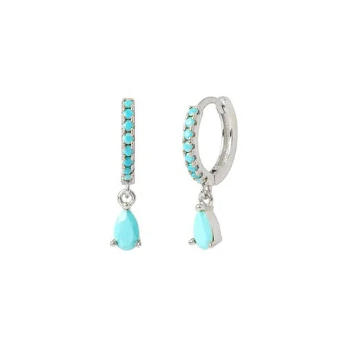 Pair of earrings with turquoise stones on a white background
