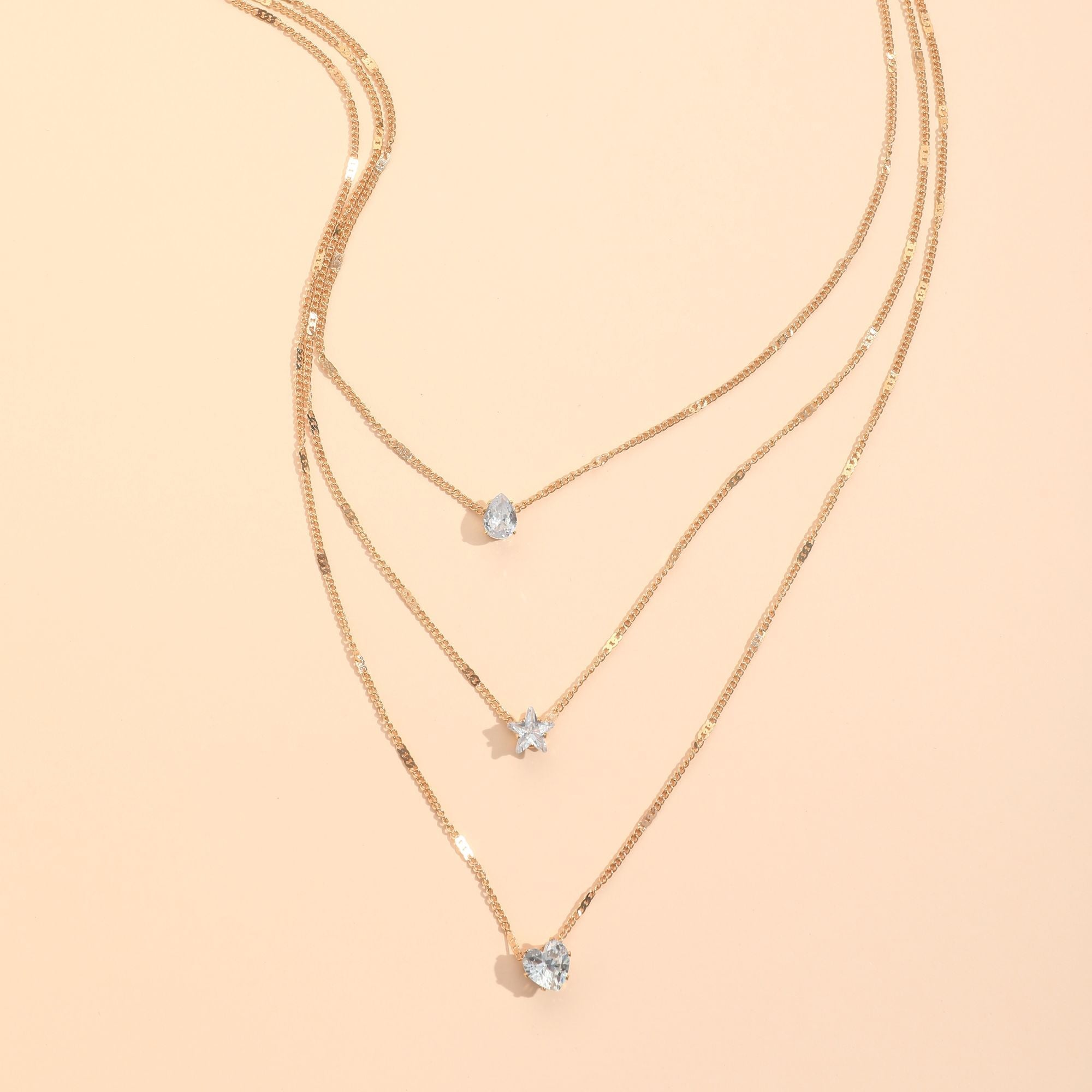 Zircon Necklace Multi-layer Five-pointed Star Love Water Drop Pendant
