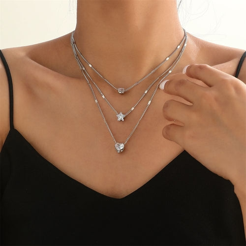 Zircon Necklace Multi-layer Five-pointed Star Love Water Drop Pendant