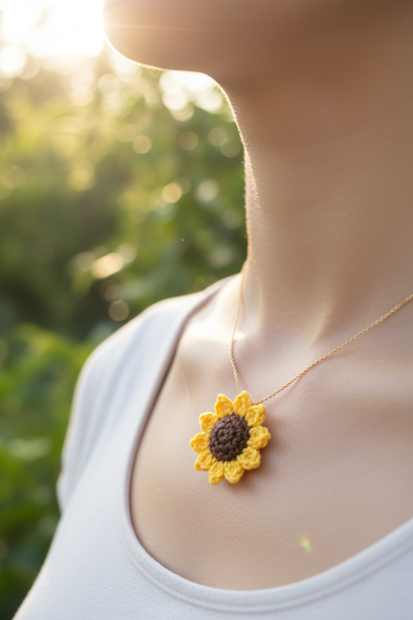 3D Sunflower Crochet Necklace