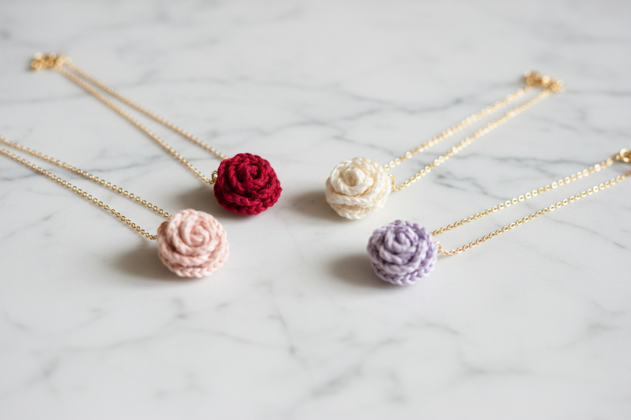 3D Rose Crochet Necklace