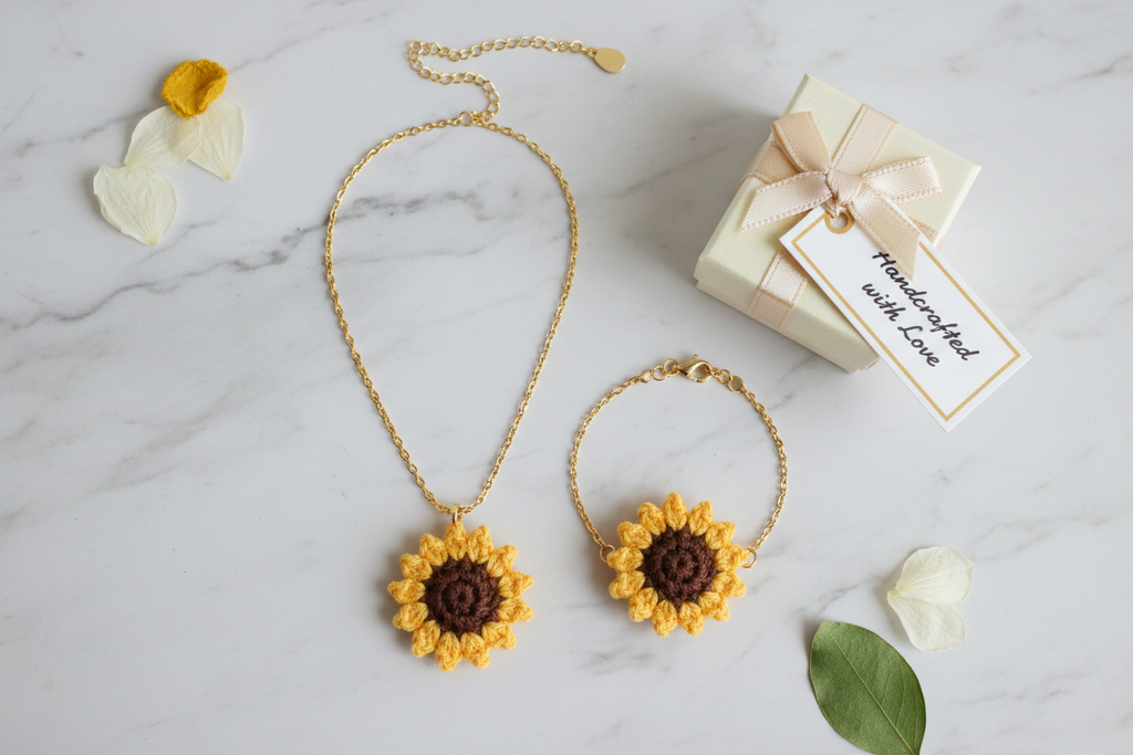 3D Sunflower Crochet Bracelet