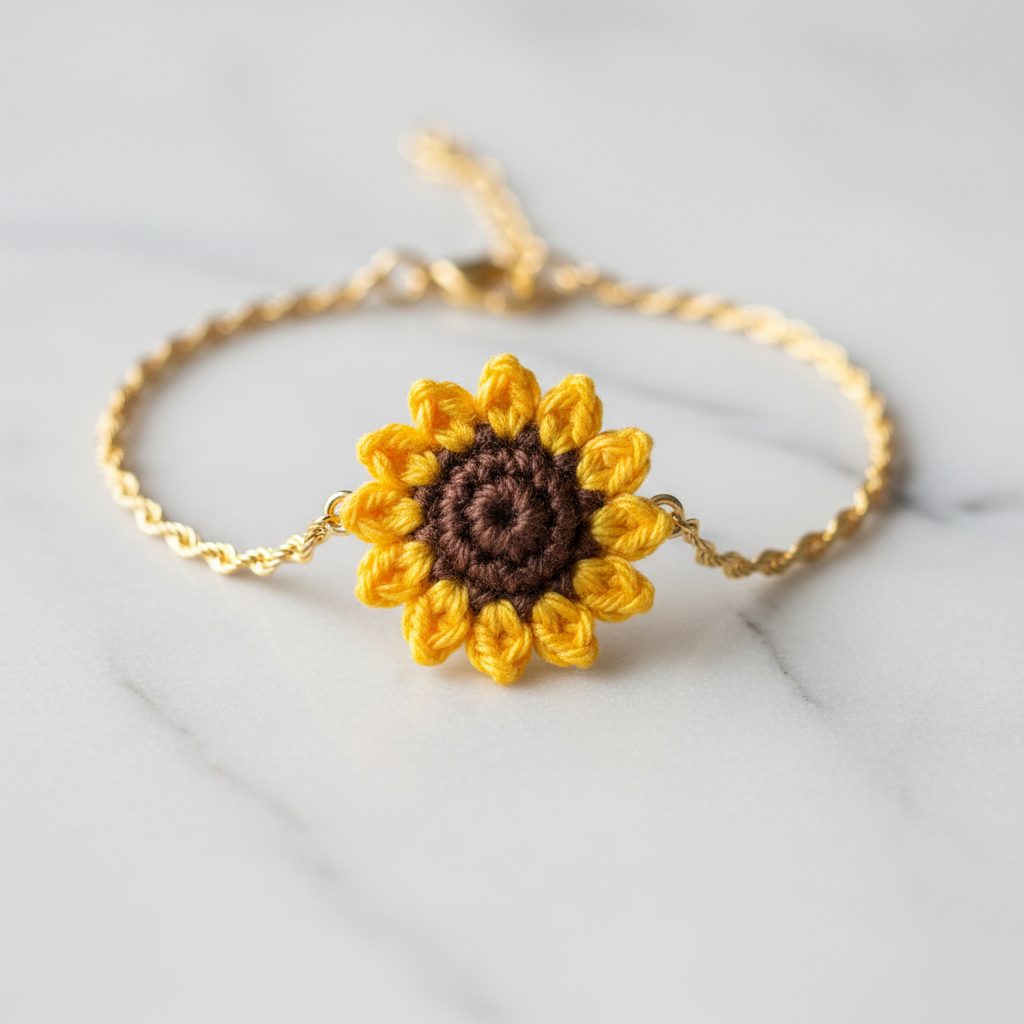 3D Sunflower Crochet Bracelet