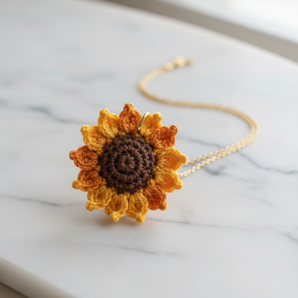 3D Sunflower Crochet Necklace