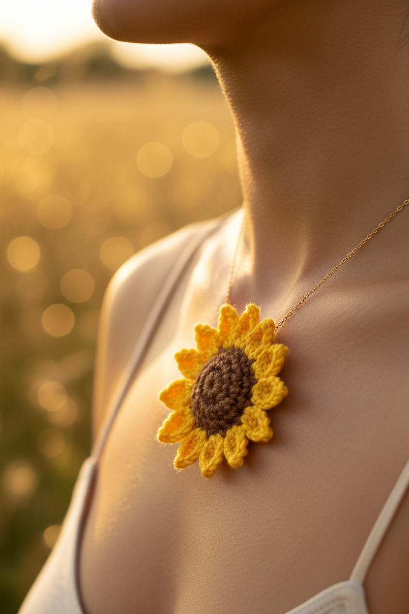 3D Sunflower Crochet Necklace