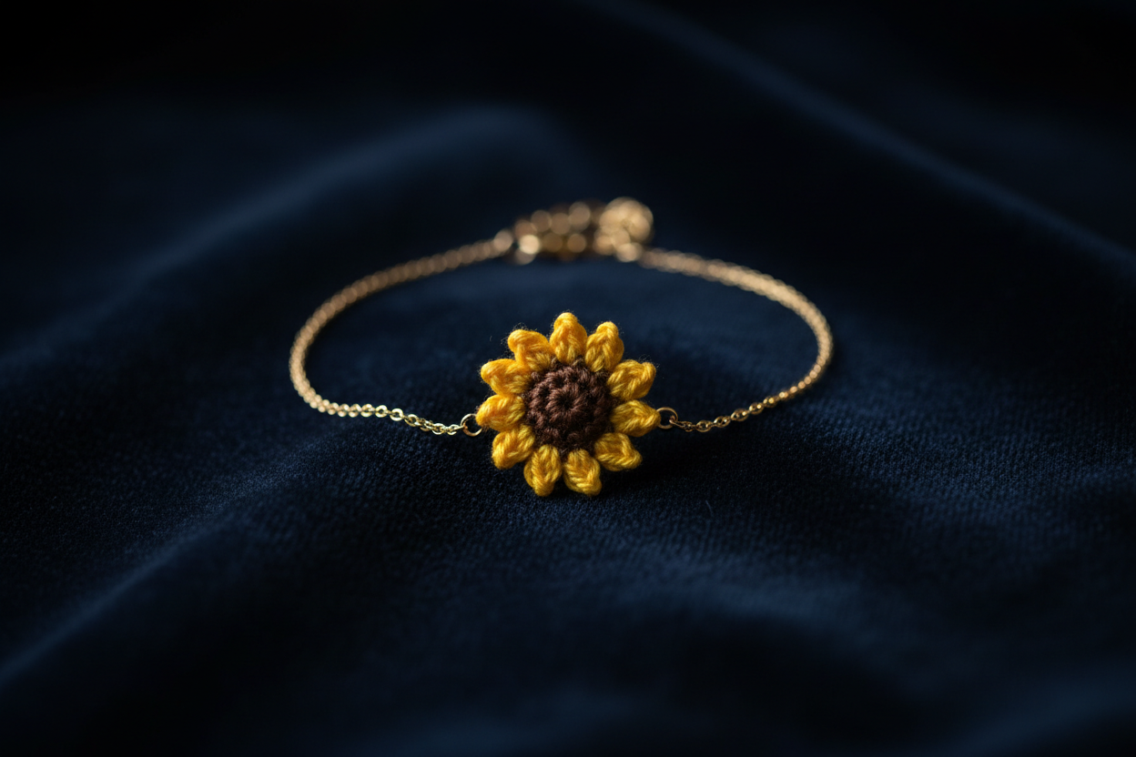 3D Sunflower Crochet Bracelet