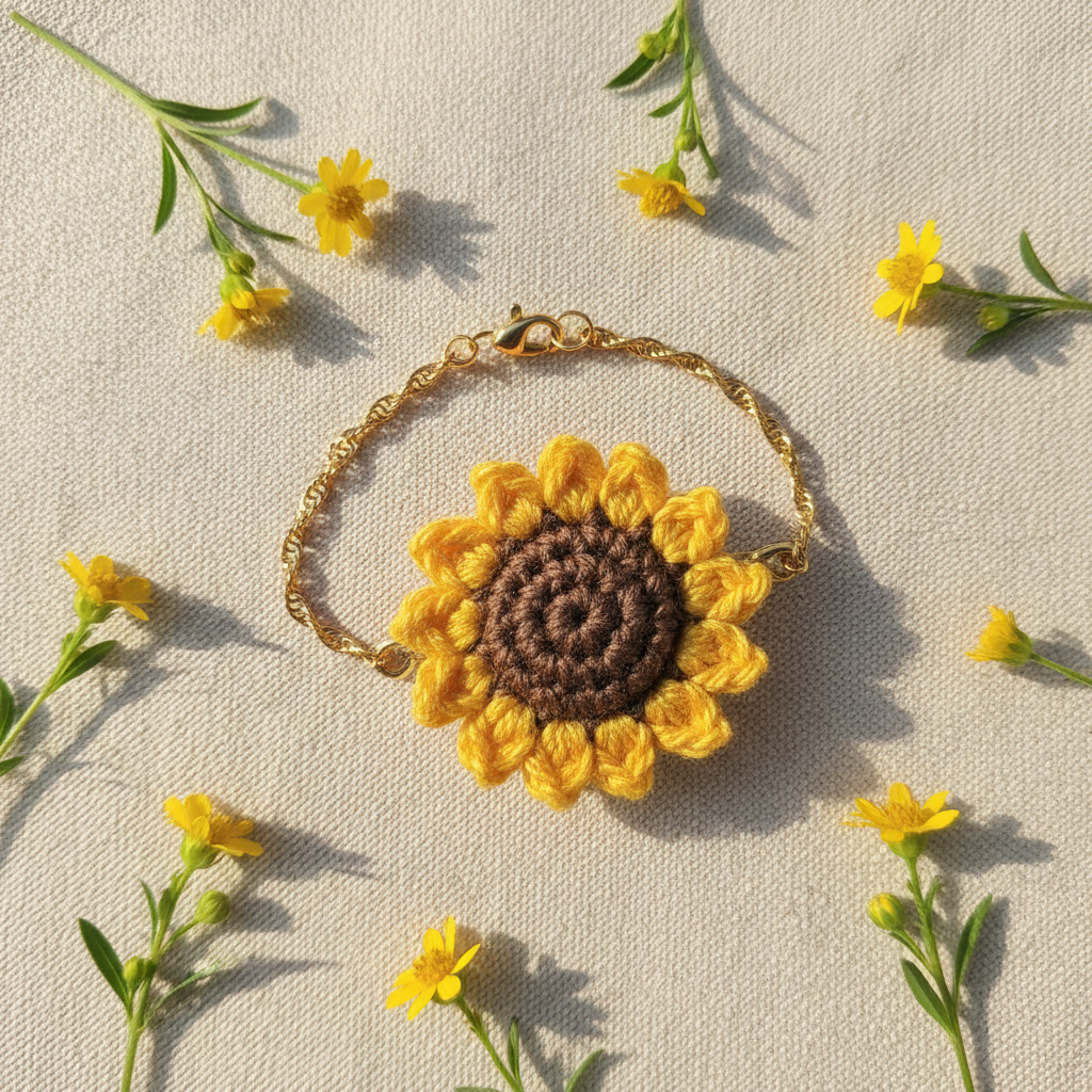 3D Sunflower Crochet Bracelet