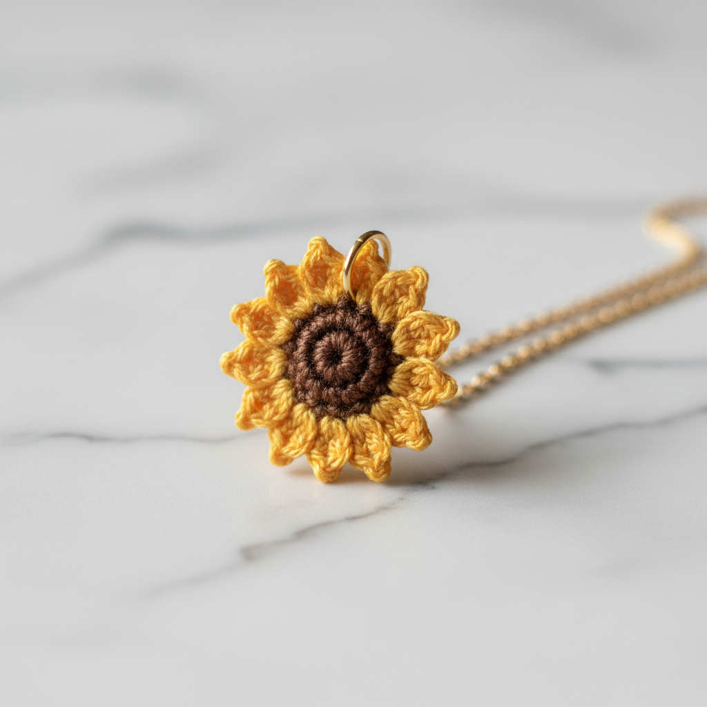 3D Sunflower Crochet Necklace