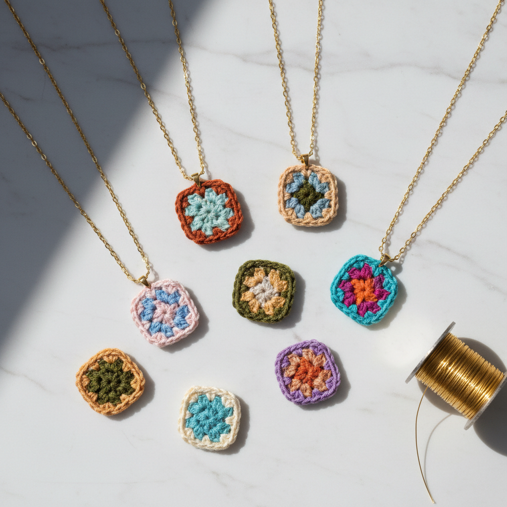 Granny Square Crochet Necklace