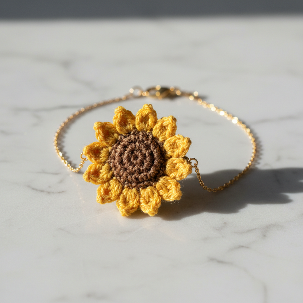 3D Sunflower Crochet Bracelet