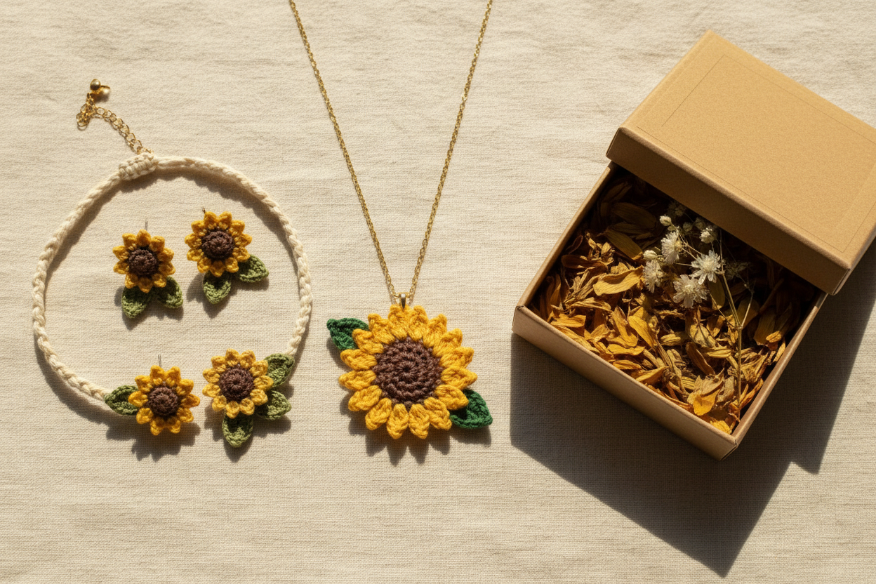 3D Sunflower Crochet Gift Box