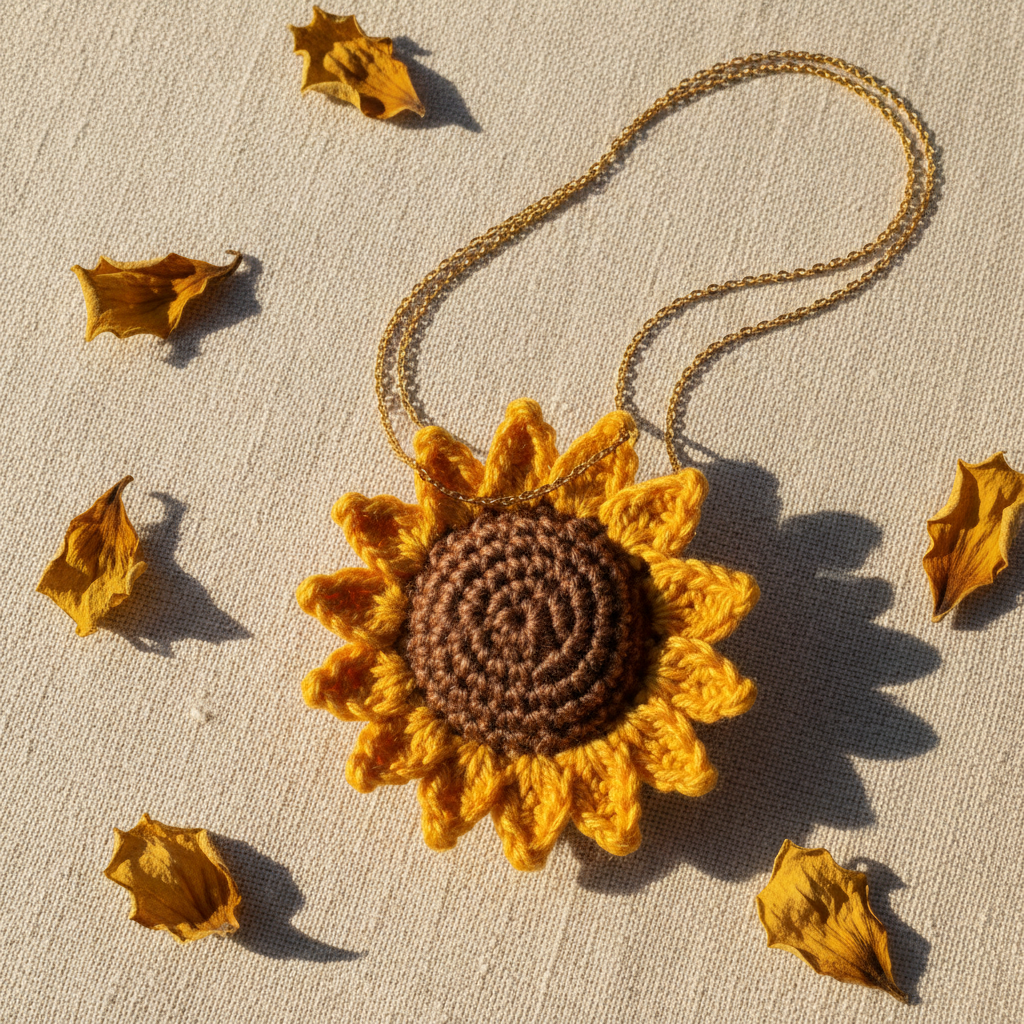 3D Sunflower Crochet Necklace