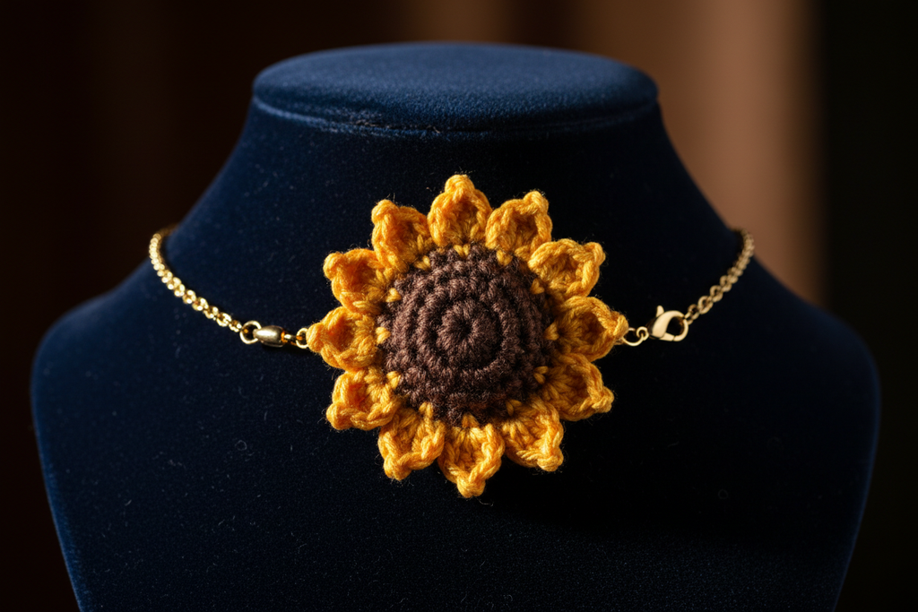 3D Sunflower Crochet Bracelet