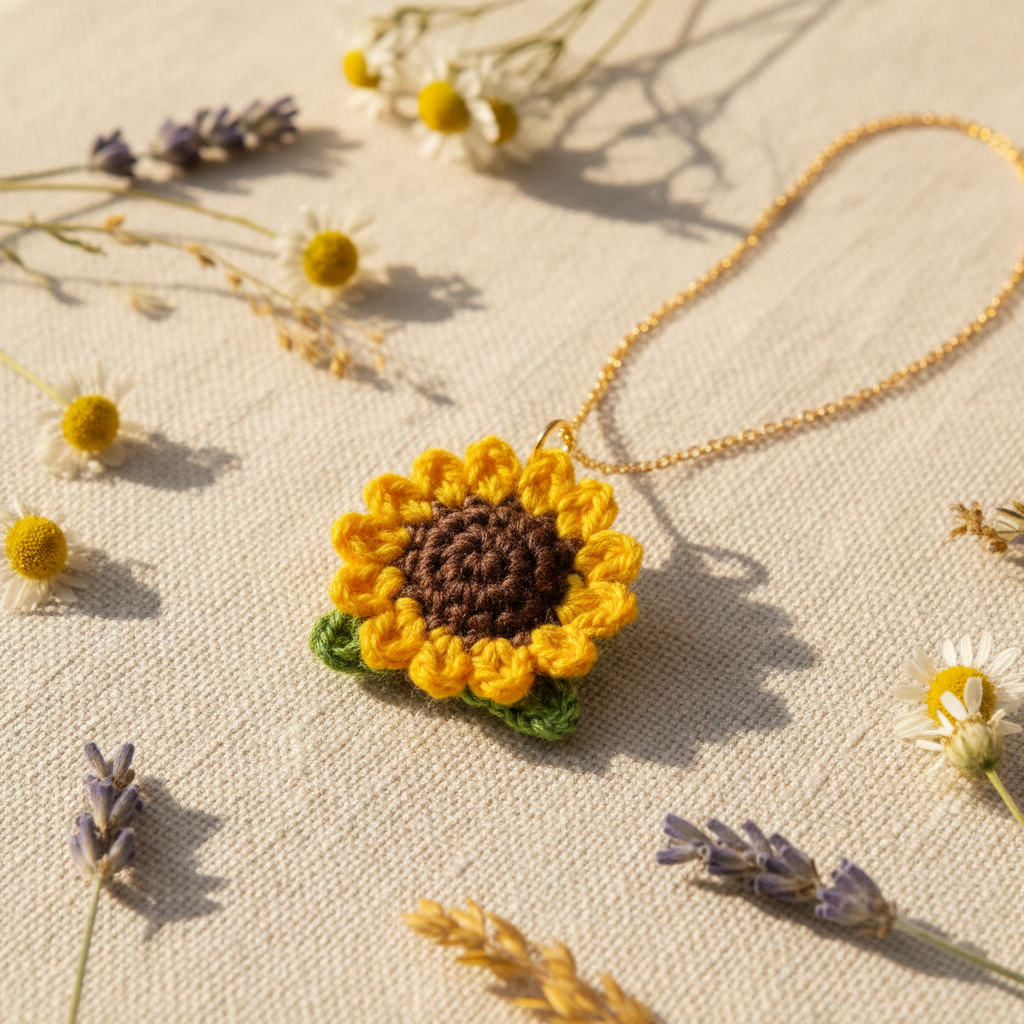 3D Sunflower Crochet Necklace