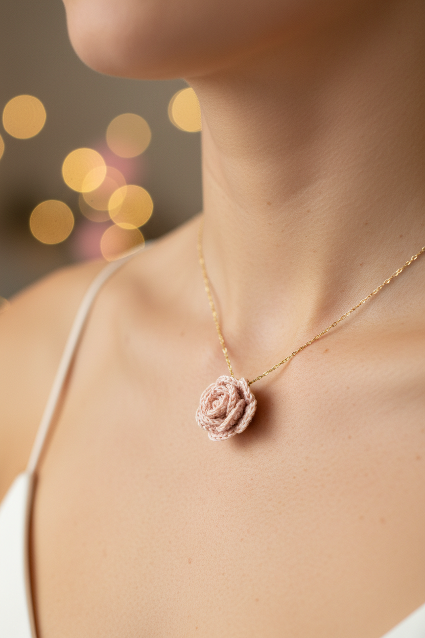 3D Rose Crochet Necklace