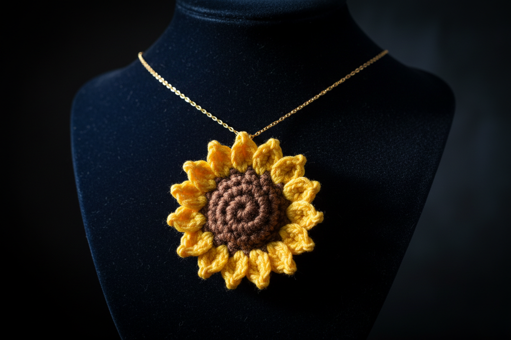 3D Sunflower Crochet Necklace