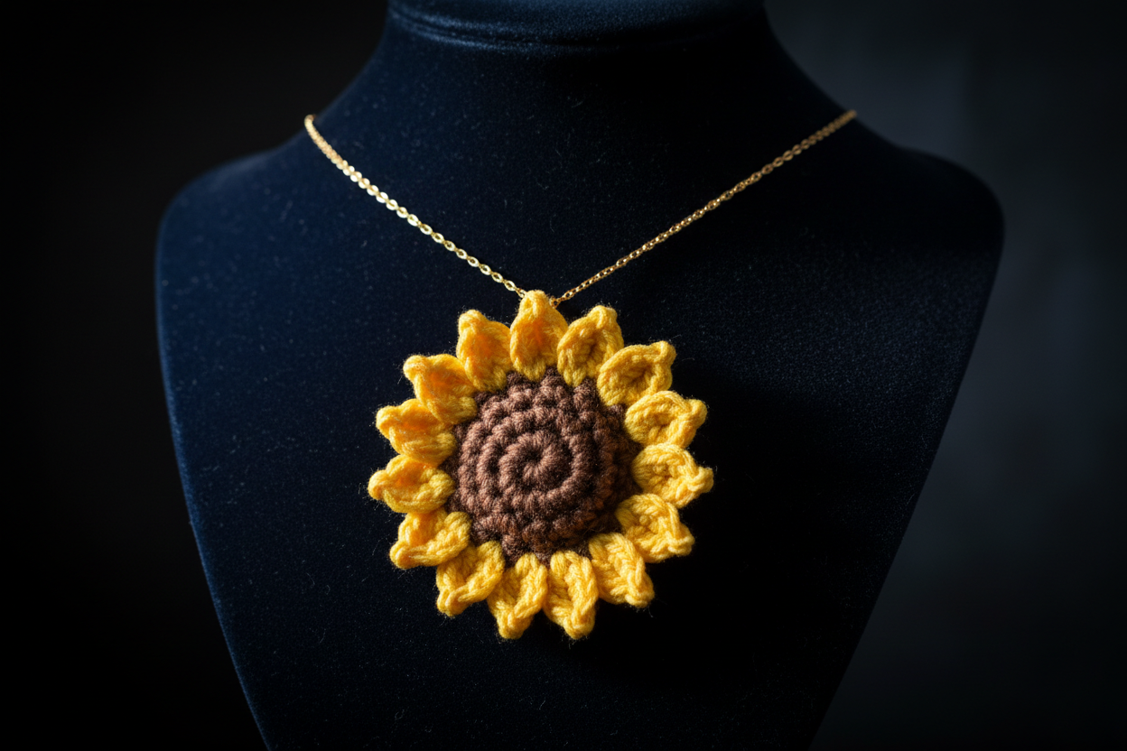 3D Sunflower Crochet Necklace