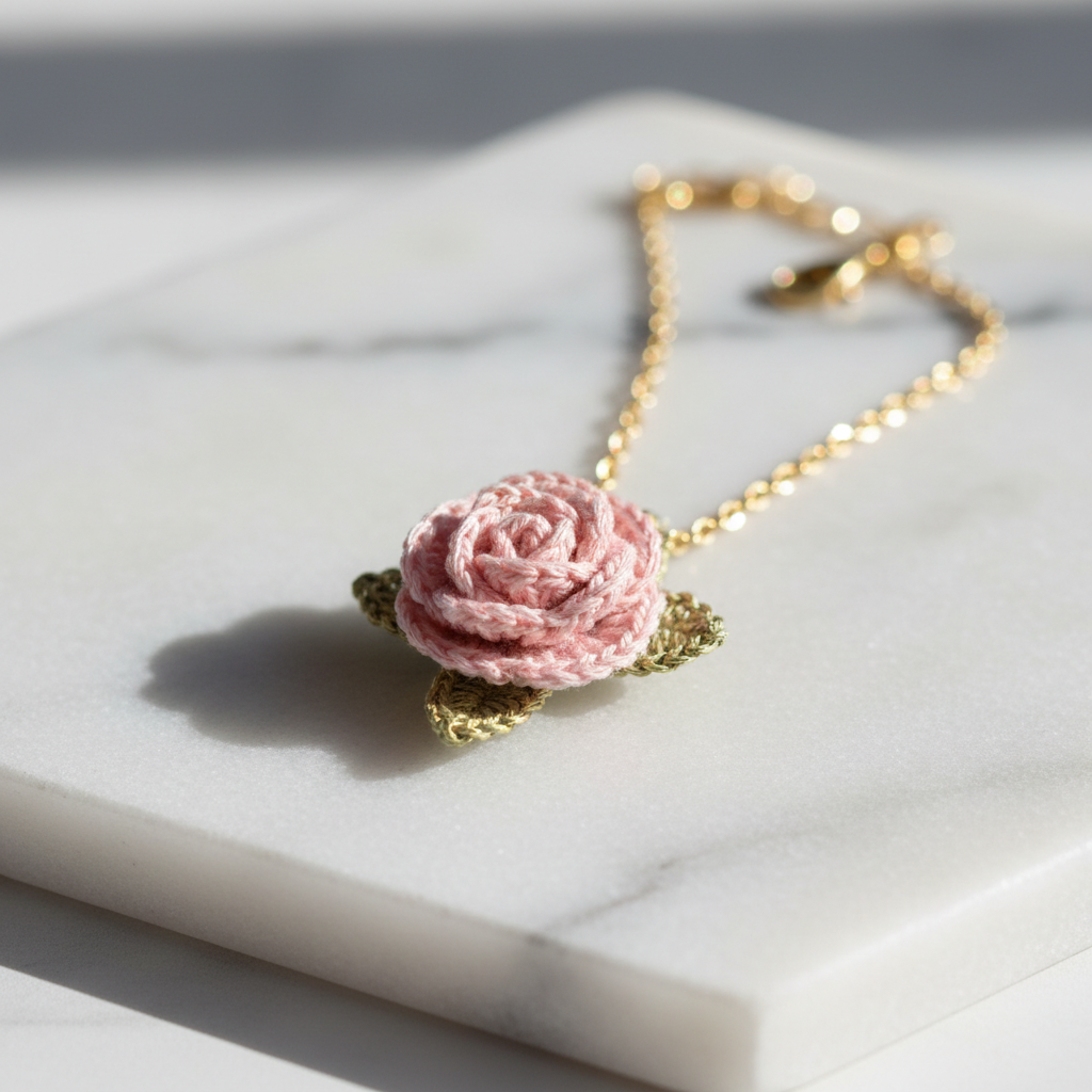 3D Rose Crochet Necklace