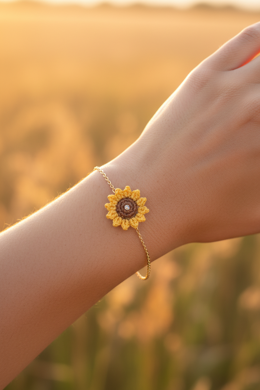 3D Sunflower Crochet Bracelet