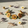 3D sunflower crochet bracelet on marble surface