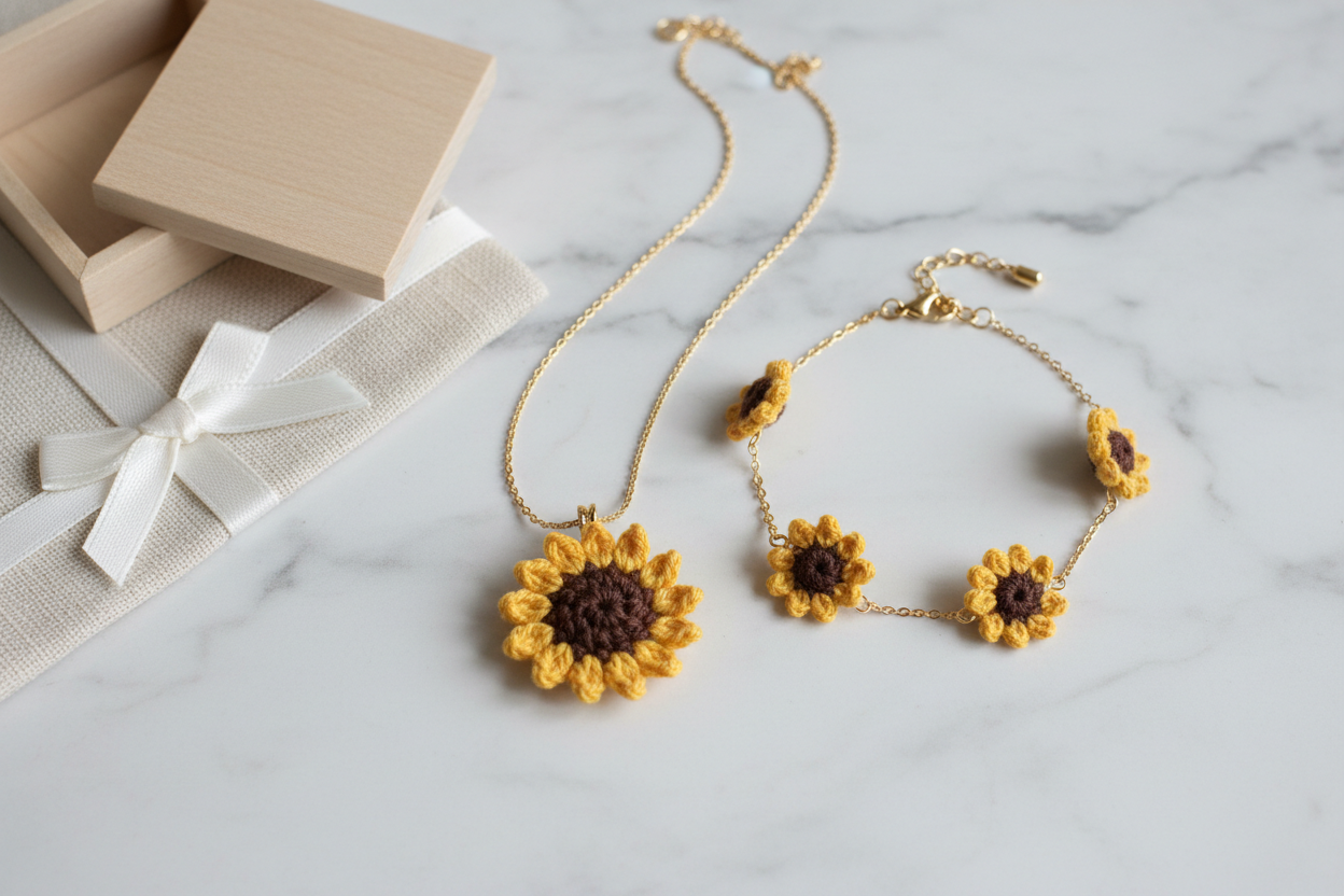3D Sunflower Crochet Necklace