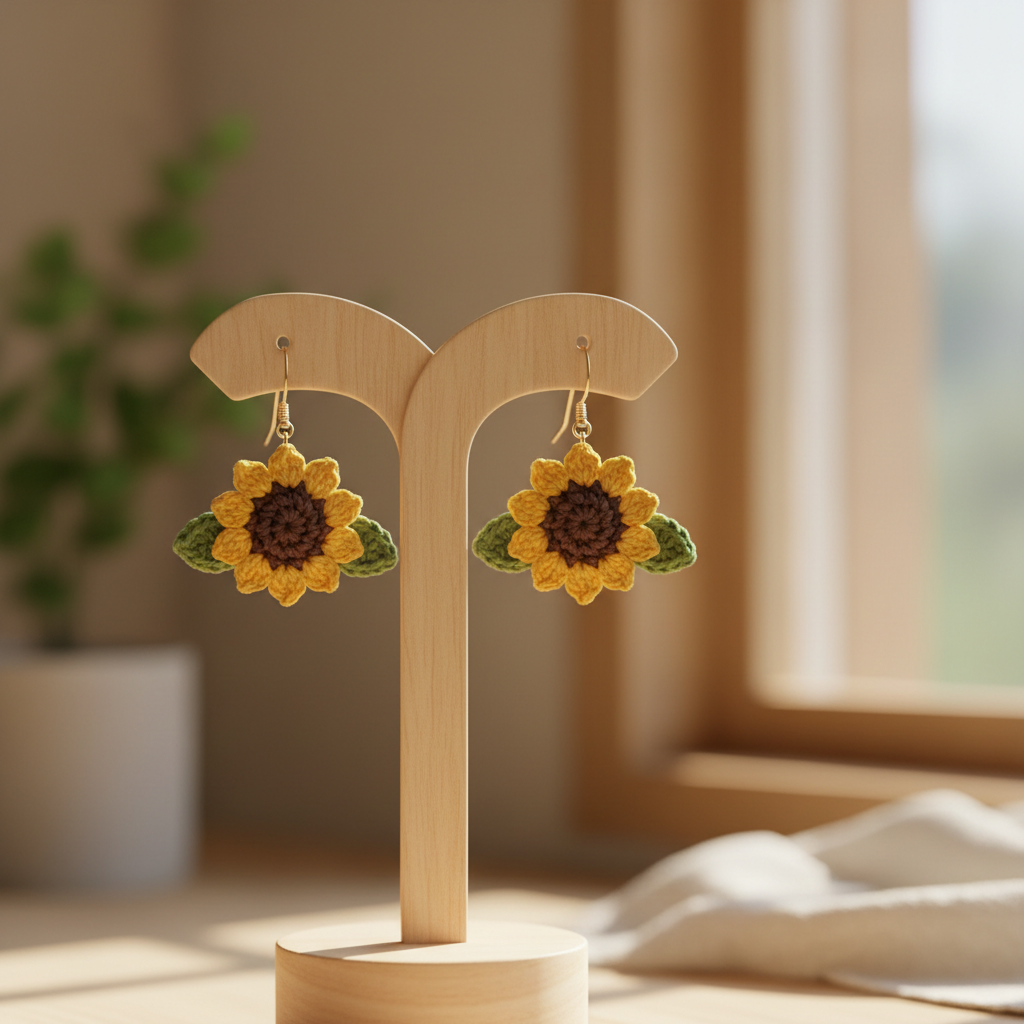 3D Sunflower Crochet Earrings