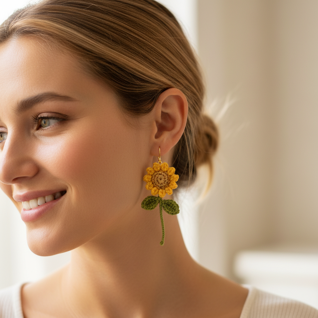 3D Sunflower Crochet Earrings