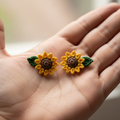 3D Sunflower Crochet Earrings